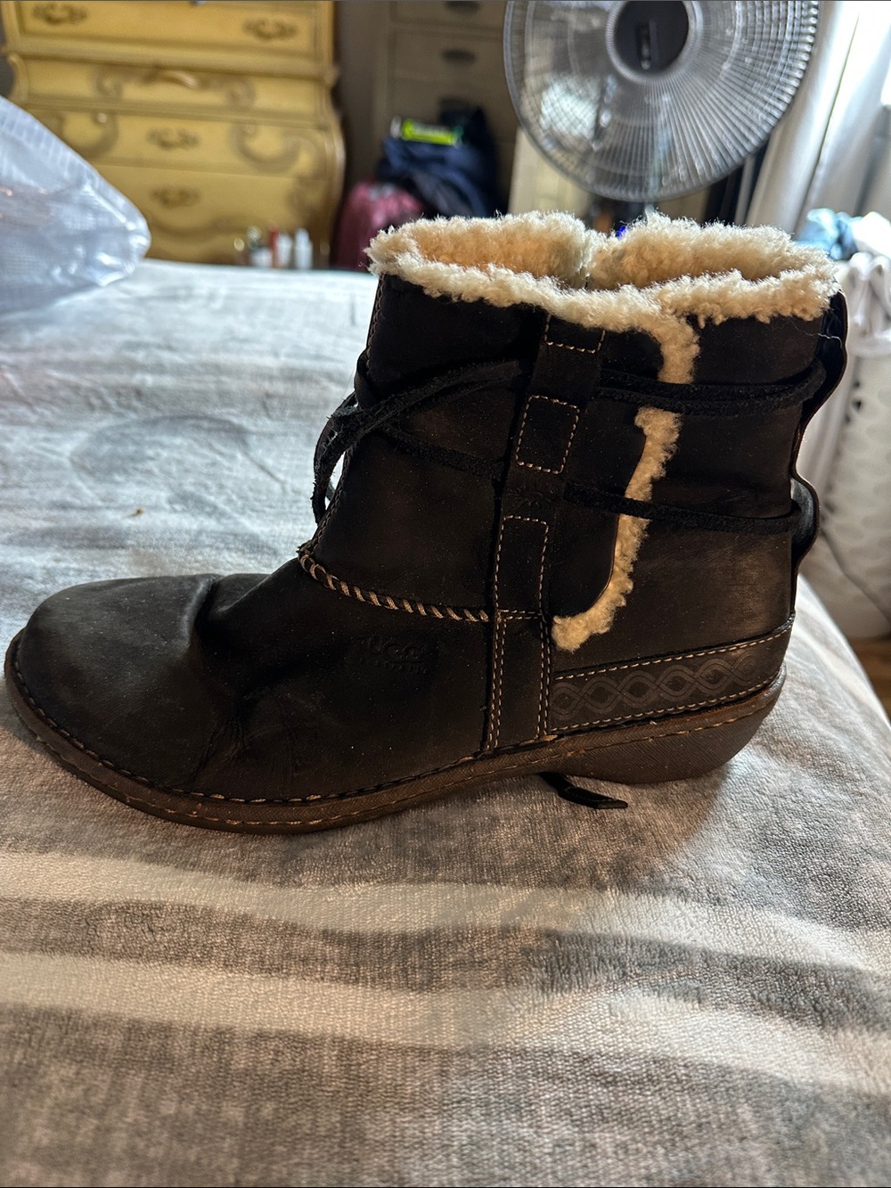 UGG Black Suede Shearling Trim Ankle Boots
